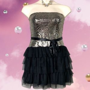 As U Wish Black & Gold Sequin Strapless Dress